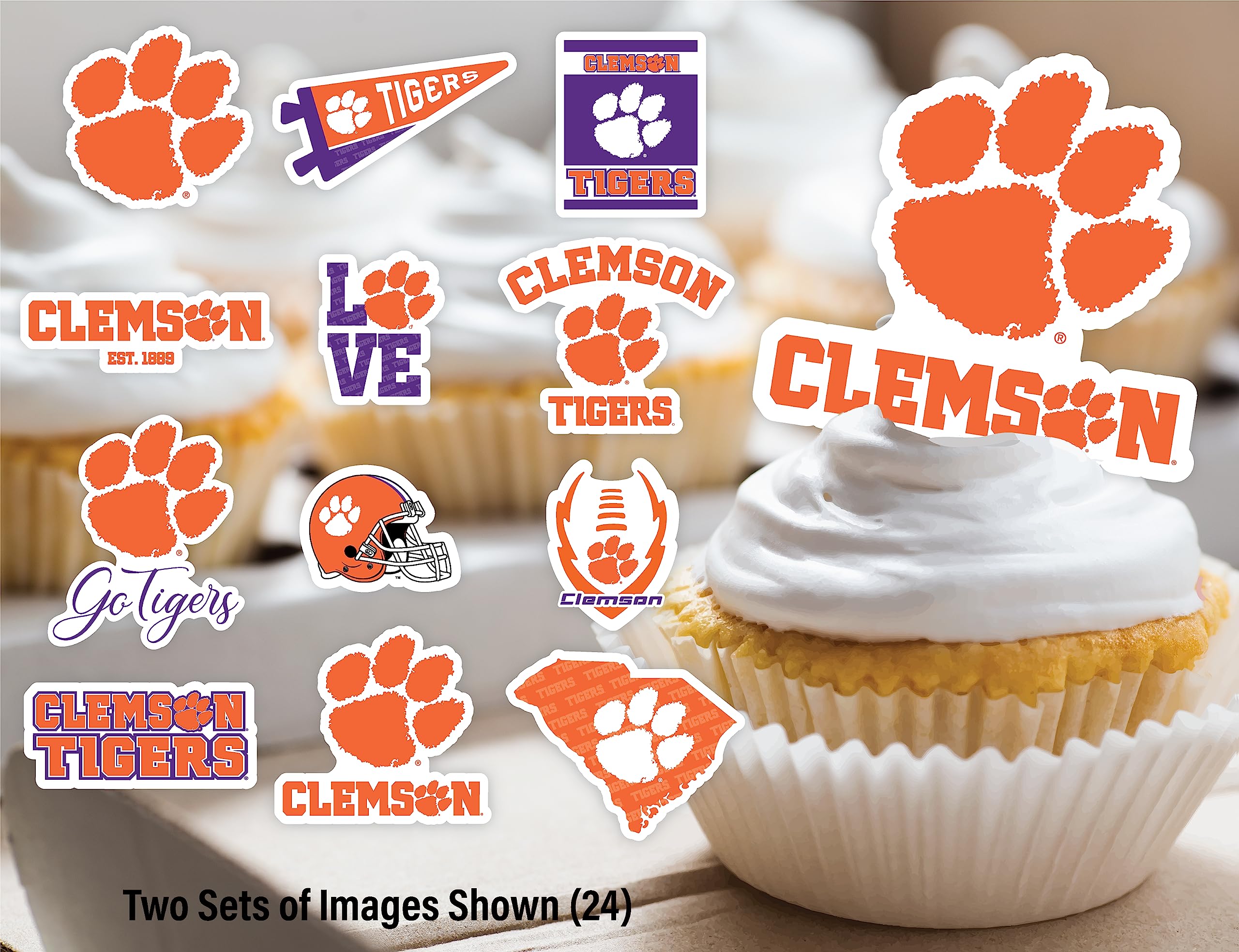 PartyKandy Clemson Tigers Cupcake Toppers – 24 Preassembled Party Decorations for Football, Birthday, Graduation