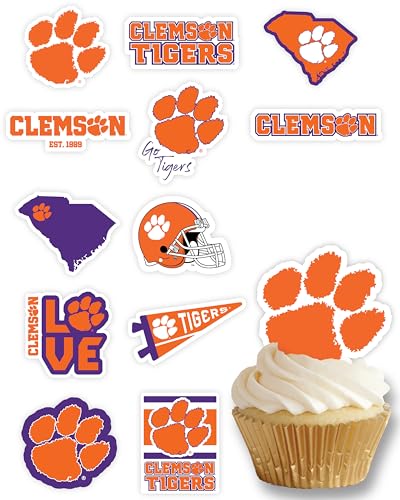 PartyKandy Clemson Tigers Cupcake Toppers – 24 Preassembled Party Decorations for Football, Birthday, Graduation