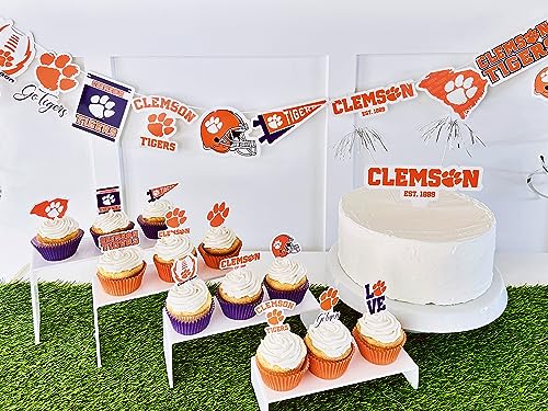 PartyKandy Clemson Tigers Cupcake Toppers – 24 Preassembled Party Decorations for Football, Birthday, Graduation