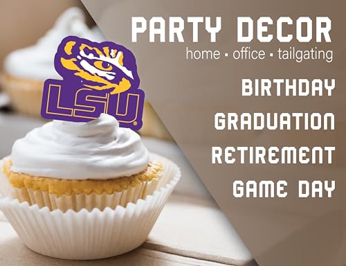 PartyKandy LSU Tigers Cupcake Toppers – 24 Preassembled Recyclable Paper Picks for Game Day, Graduation & Birthday Parties