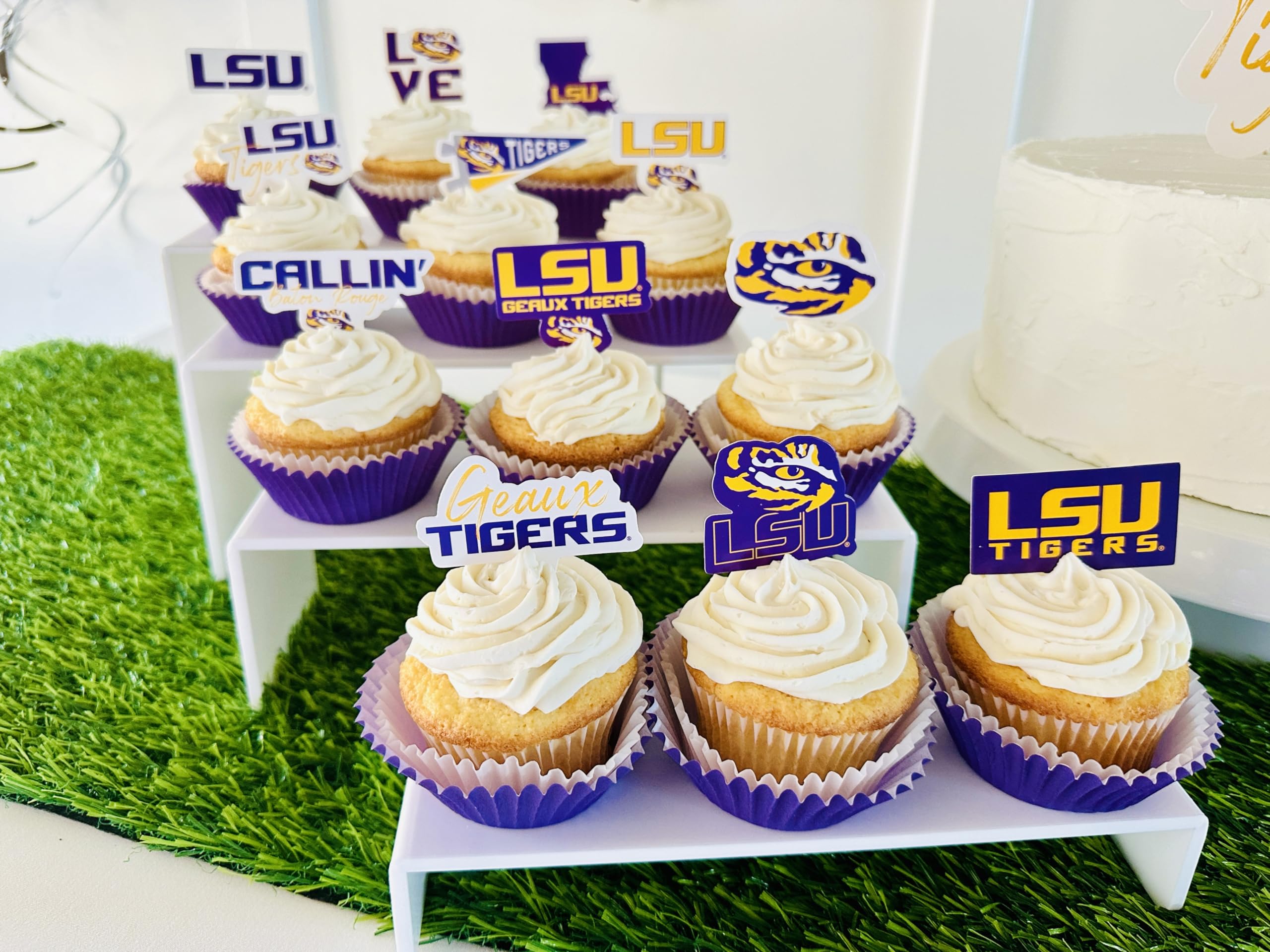 PartyKandy LSU Tigers Cupcake Toppers – 24 Preassembled Recyclable Paper Picks for Game Day, Graduation & Birthday Parties
