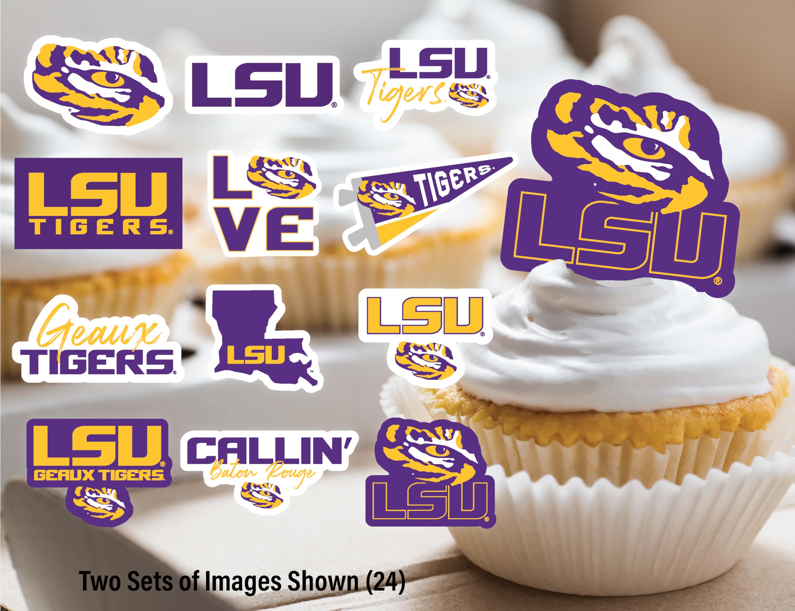 PartyKandy LSU Tigers Cupcake Toppers – 24 Preassembled Recyclable Paper Picks for Game Day, Graduation & Birthday Parties