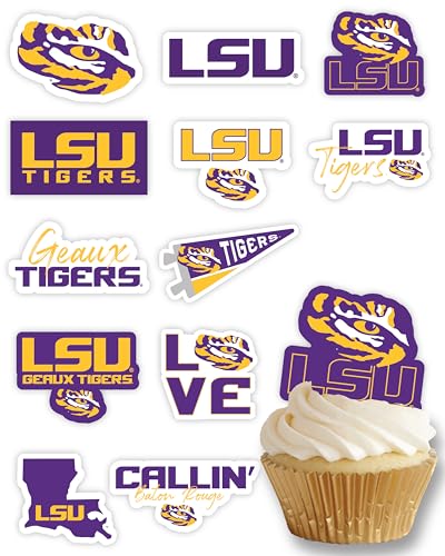 PartyKandy LSU Tigers Cupcake Toppers – 24 Preassembled Recyclable Paper Picks for Game Day, Graduation & Birthday Parties