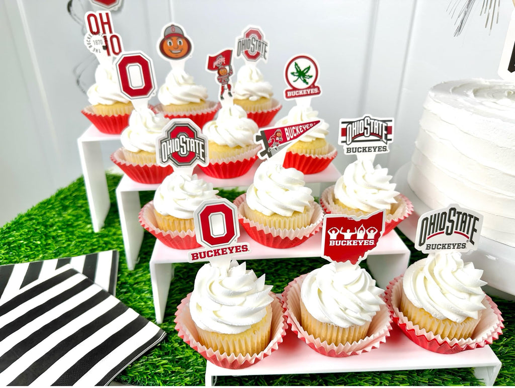 PartyKandy Ohio State Buckeyes Cupcake Toppers (24 Pack) – Game Day, Graduation, Birthday Decor