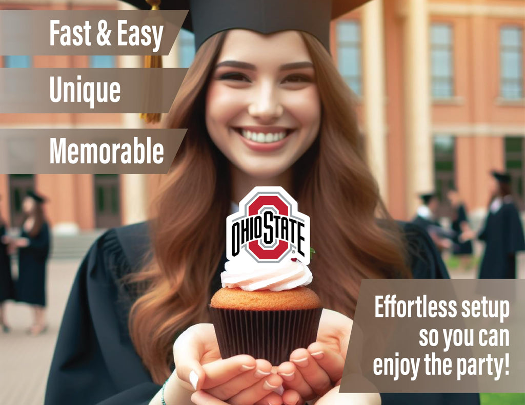 PartyKandy Ohio State Buckeyes Cupcake Toppers (24 Pack) – Game Day, Graduation, Birthday Decor