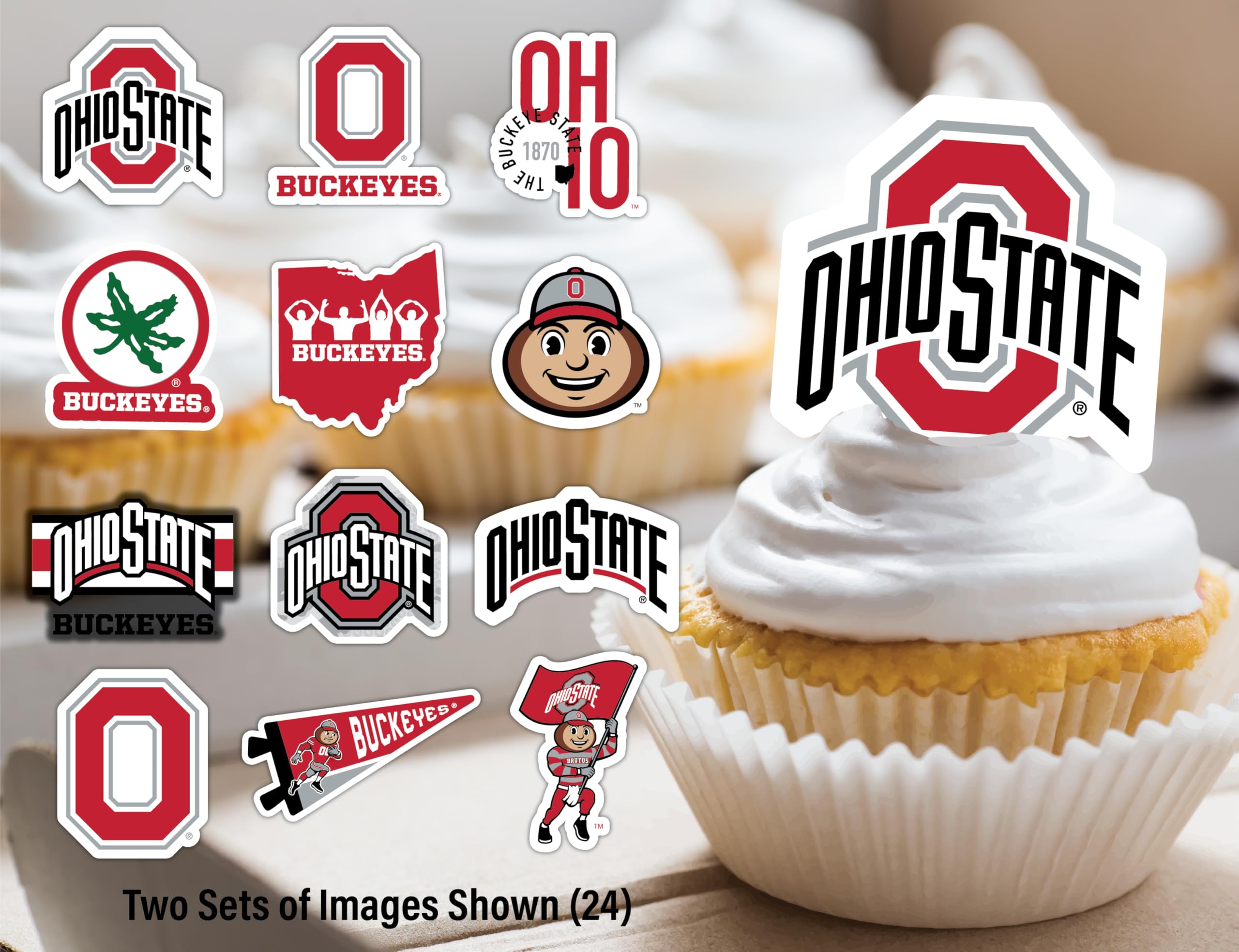 PartyKandy Ohio State Buckeyes Cupcake Toppers (24 Pack) – Game Day, Graduation, Birthday Decor