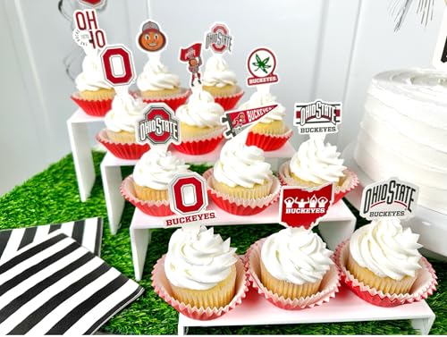 PartyKandy Ohio State Buckeyes Cupcake Toppers (24 Pack) – Game Day, Graduation, Birthday Decor