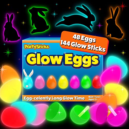PartySticks 192-Piece Pink Glow-in-the-Dark Easter Egg Hunt Set - 48 Glow Eggs & 144 Mini Glow Sticks for Kids, Teens, Adults