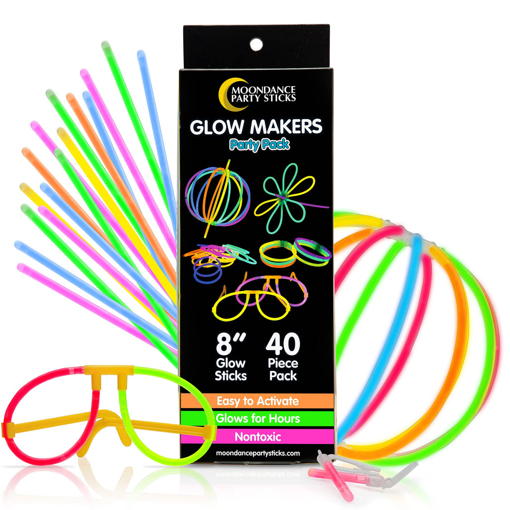 PartySticks Ultra Bright Glow Sticks Bulk Pack with Eye Glasses, Bracelets, and Connectors for Party Favors