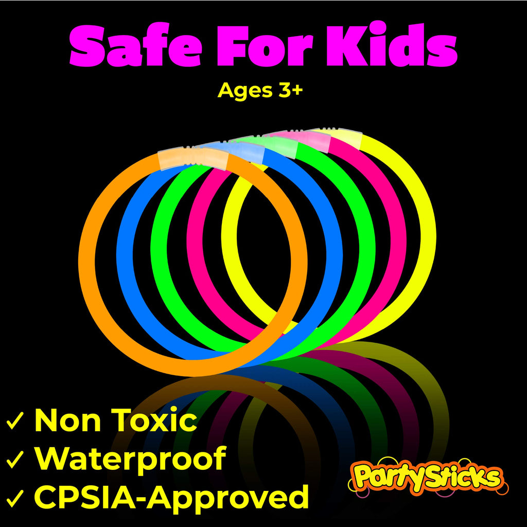 PartySticks Ultra Bright Glow Sticks Bulk Pack with Eye Glasses, Bracelets, and Connectors for Party Favors