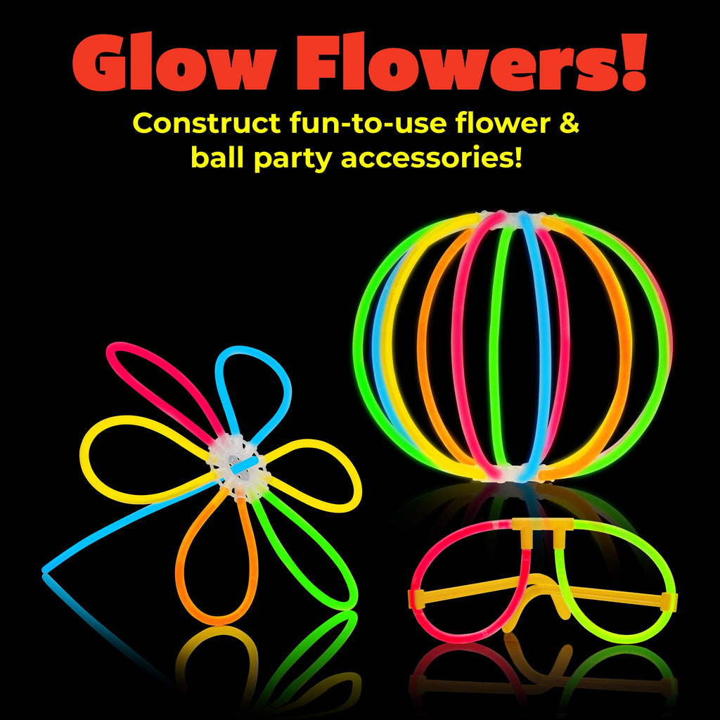 PartySticks Ultra Bright Glow Sticks Bulk Pack with Eye Glasses, Bracelets, and Connectors for Party Favors