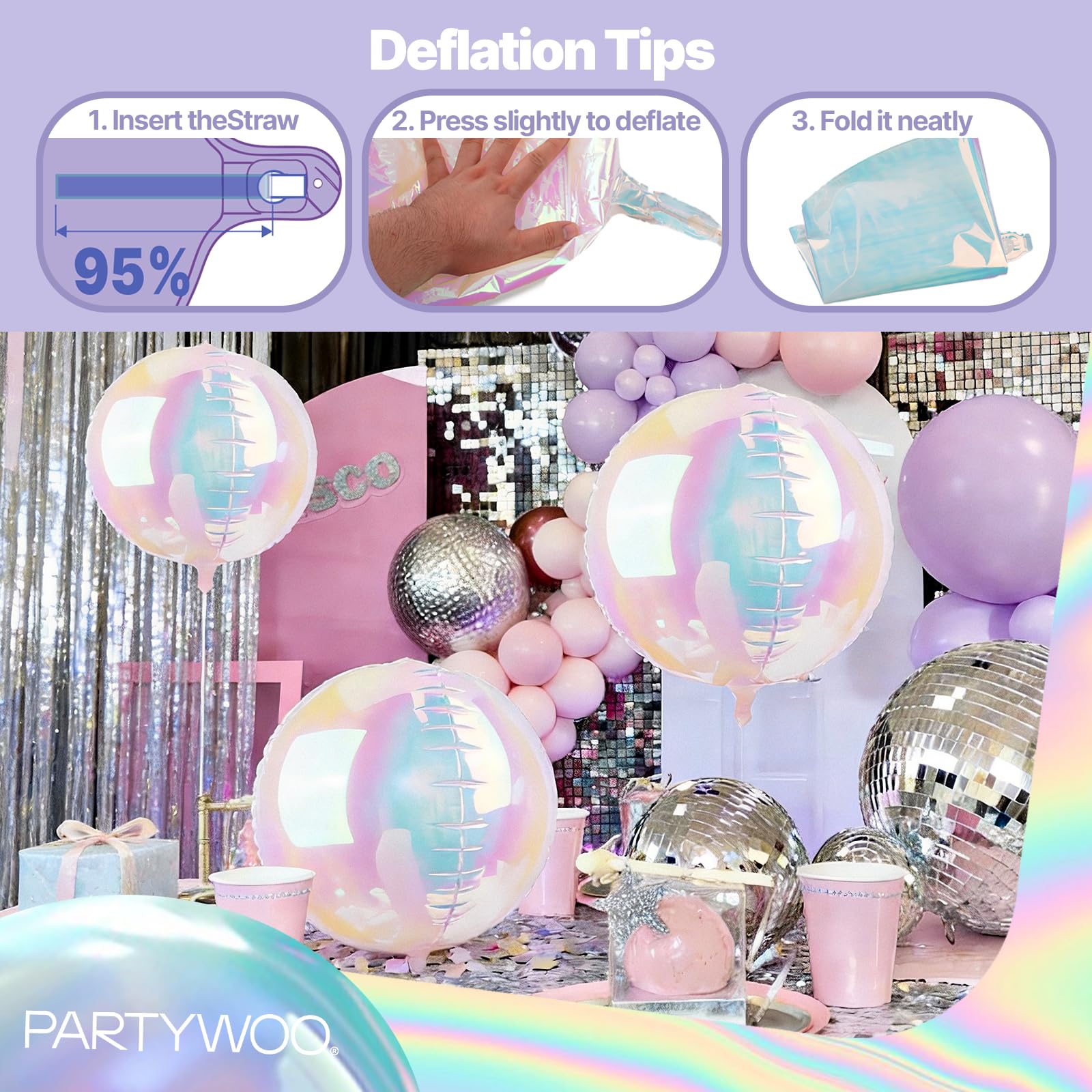 PartyWoo 20-Pack Iridescent Foil Balloons – 10, 12, and 22 Inch Sizes for Weddings, Birthdays, and Parties