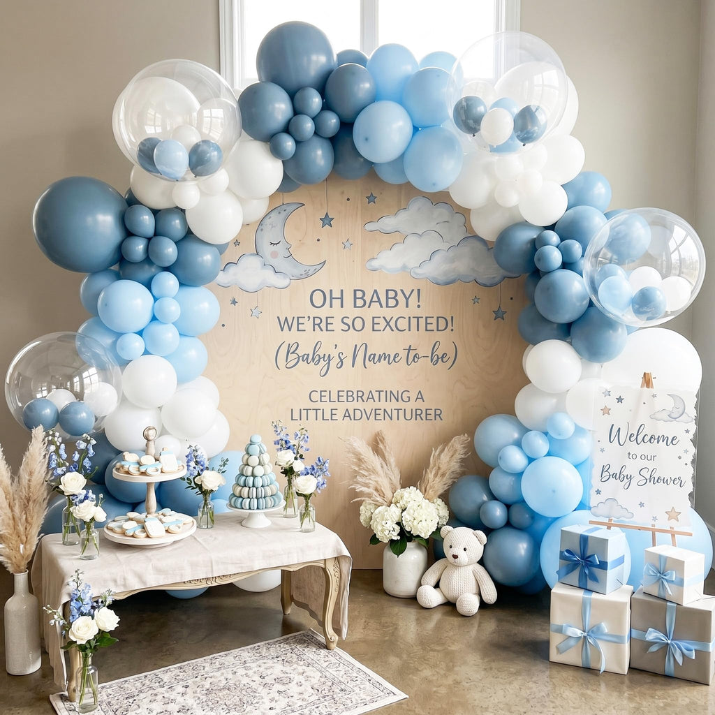 PartyXpress 144-Piece Dusty Blue Balloon Arch Garland Kit for Baby Shower, Birthday, Wedding Decor