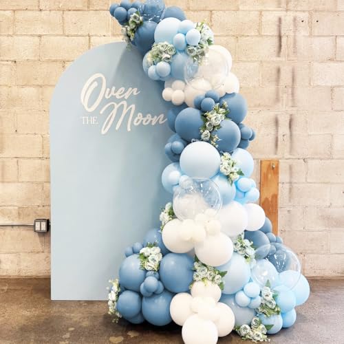 PartyXpress 144-Piece Dusty Blue Balloon Arch Garland Kit for Baby Shower, Birthday, Wedding Decor