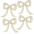 PartyXpress 4-Pack Cream White Bow Foil Balloons – Large Mylar Bows for Coquette Baby Shower, Bridal, Birthday Decor