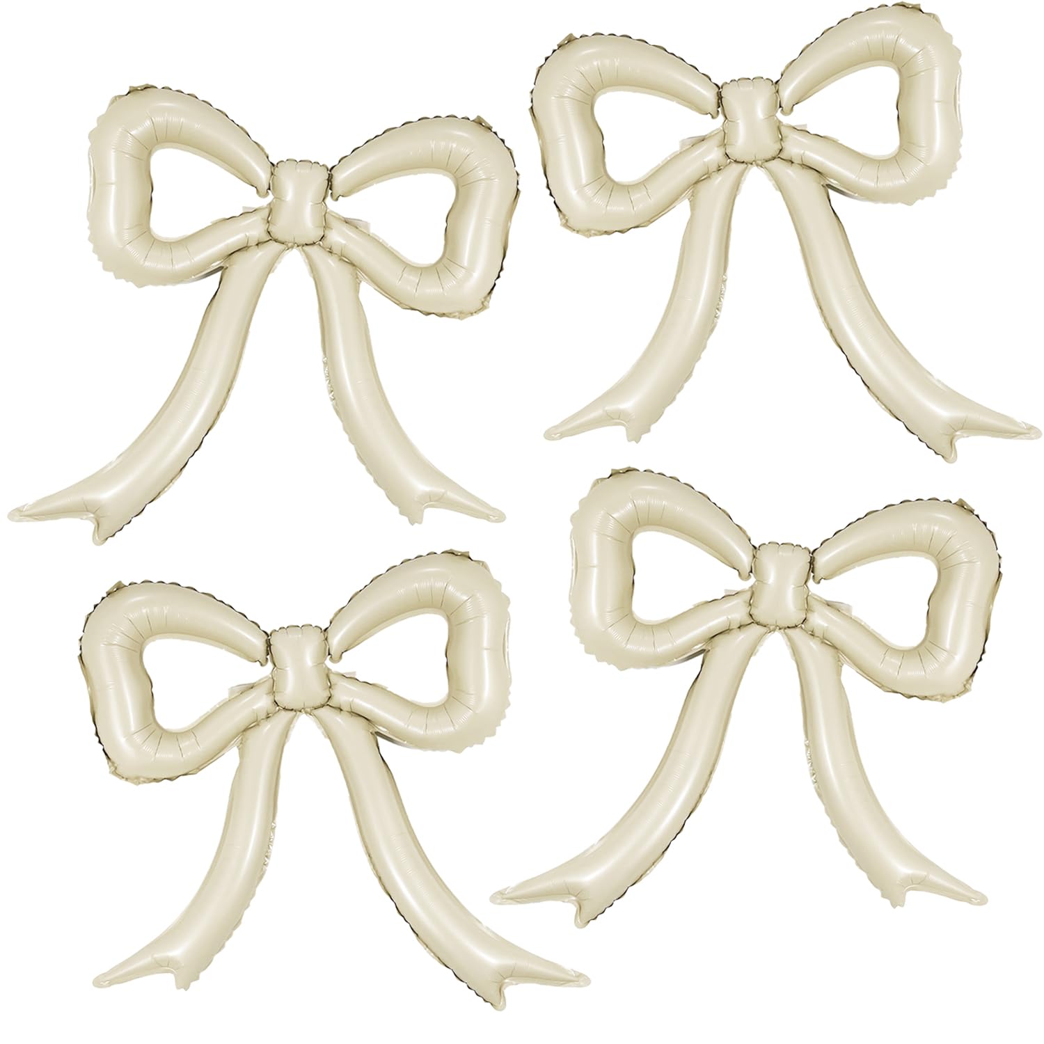PartyXpress 4-Pack Cream White Bow Foil Balloons – Large Mylar Bows for Coquette Baby Shower, Bridal, Birthday Decor