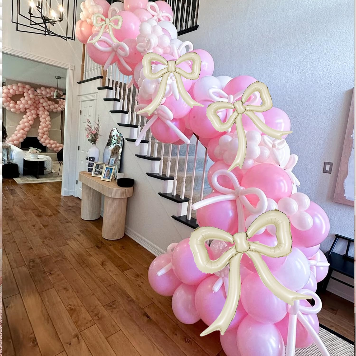 PartyXpress 4-Pack Cream White Bow Foil Balloons – Large Mylar Bows for Coquette Baby Shower, Bridal, Birthday Decor