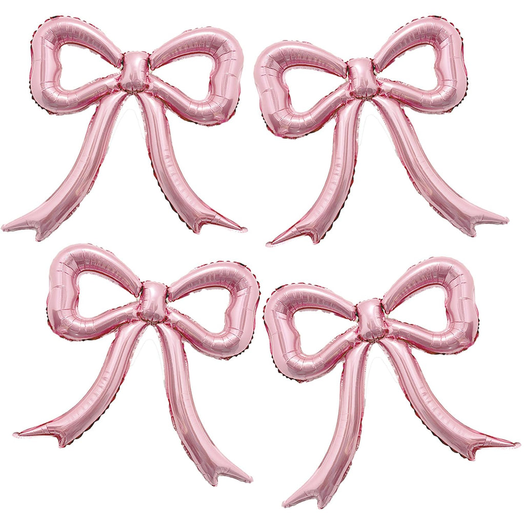 PartyXpress 4-Piece Pink Bow Foil Balloons Set – Mylar Balloons for Baby Showers, Bachelorette & Coquette Parties