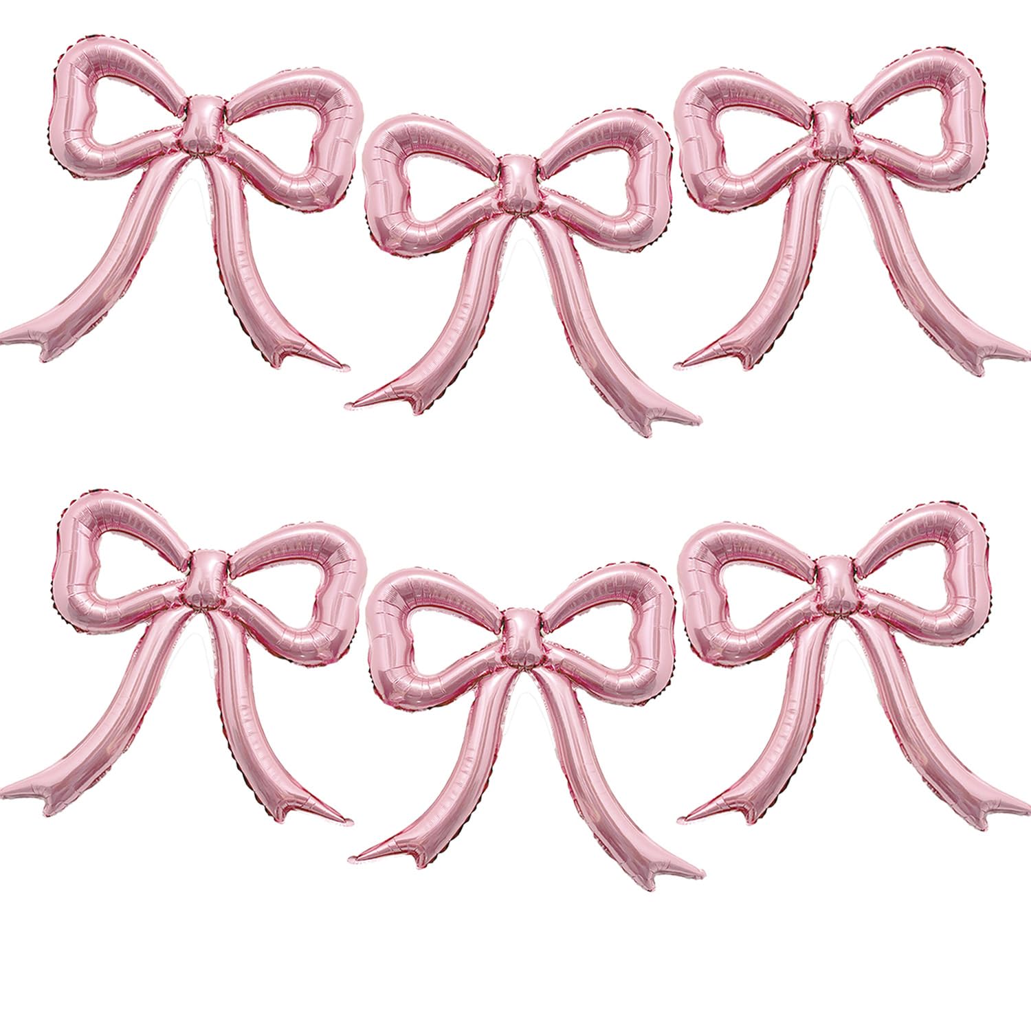 PartyXpress 6-Piece Pink Bow Foil Balloons Set for Coquette Birthday, Baby Shower, Bachelorette Party Decor