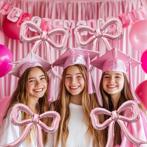 PartyXpress 6-Piece Pink Bow Foil Balloons Set for Coquette Birthday, Baby Shower, Bachelorette Party Decor