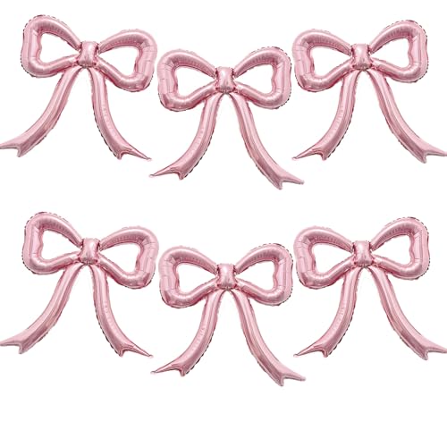 PartyXpress 6-Piece Pink Bow Foil Balloons Set for Coquette Birthday, Baby Shower, Bachelorette Party Decor