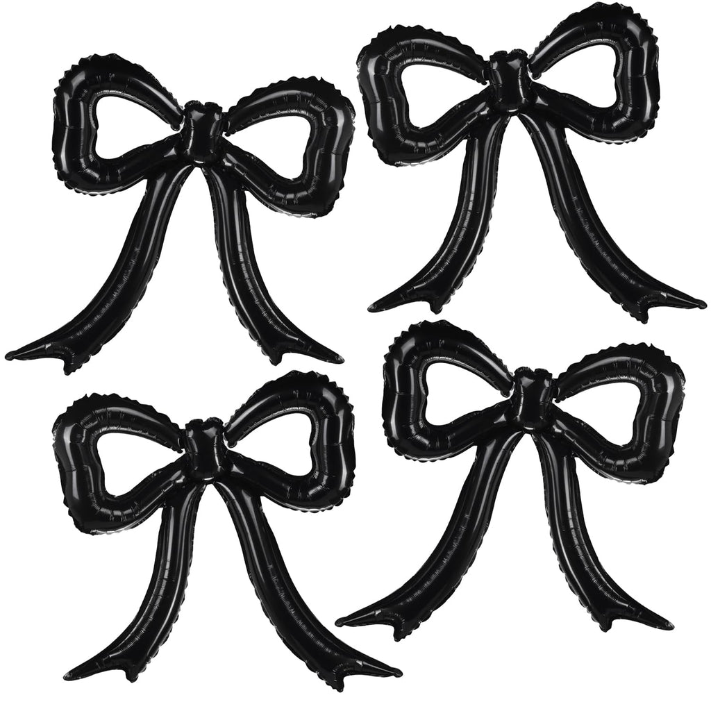 PartyXpress Black Bow Foil Balloons (4-Pack) for Coquette Parties, Bridal Showers & Bachelorette