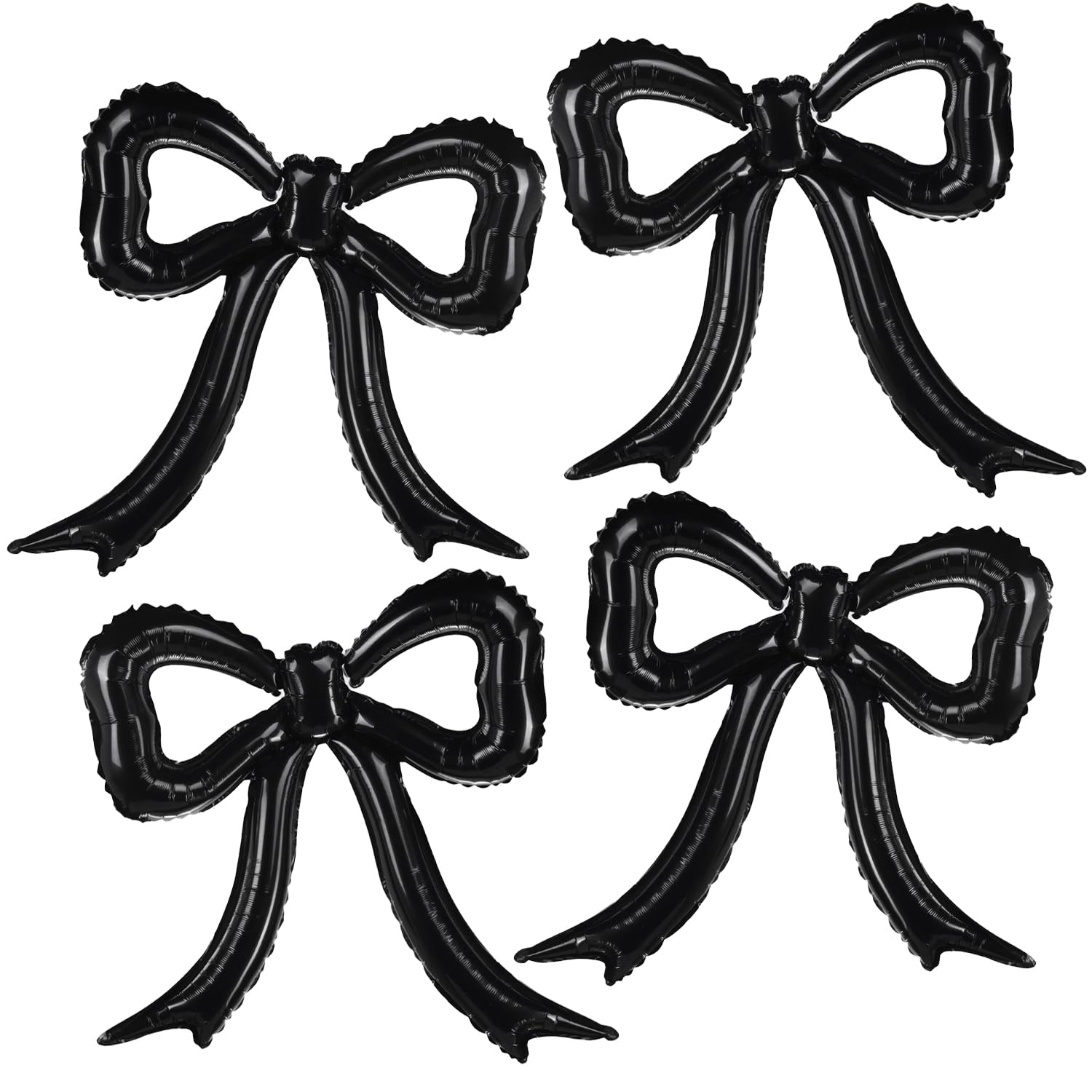 PartyXpress Black Bow Foil Balloons (4-Pack) for Coquette Parties, Bridal Showers & Bachelorette