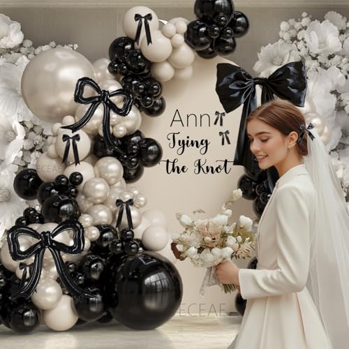 PartyXpress Black Bow Foil Balloons (4-Pack) for Coquette Parties, Bridal Showers & Bachelorette