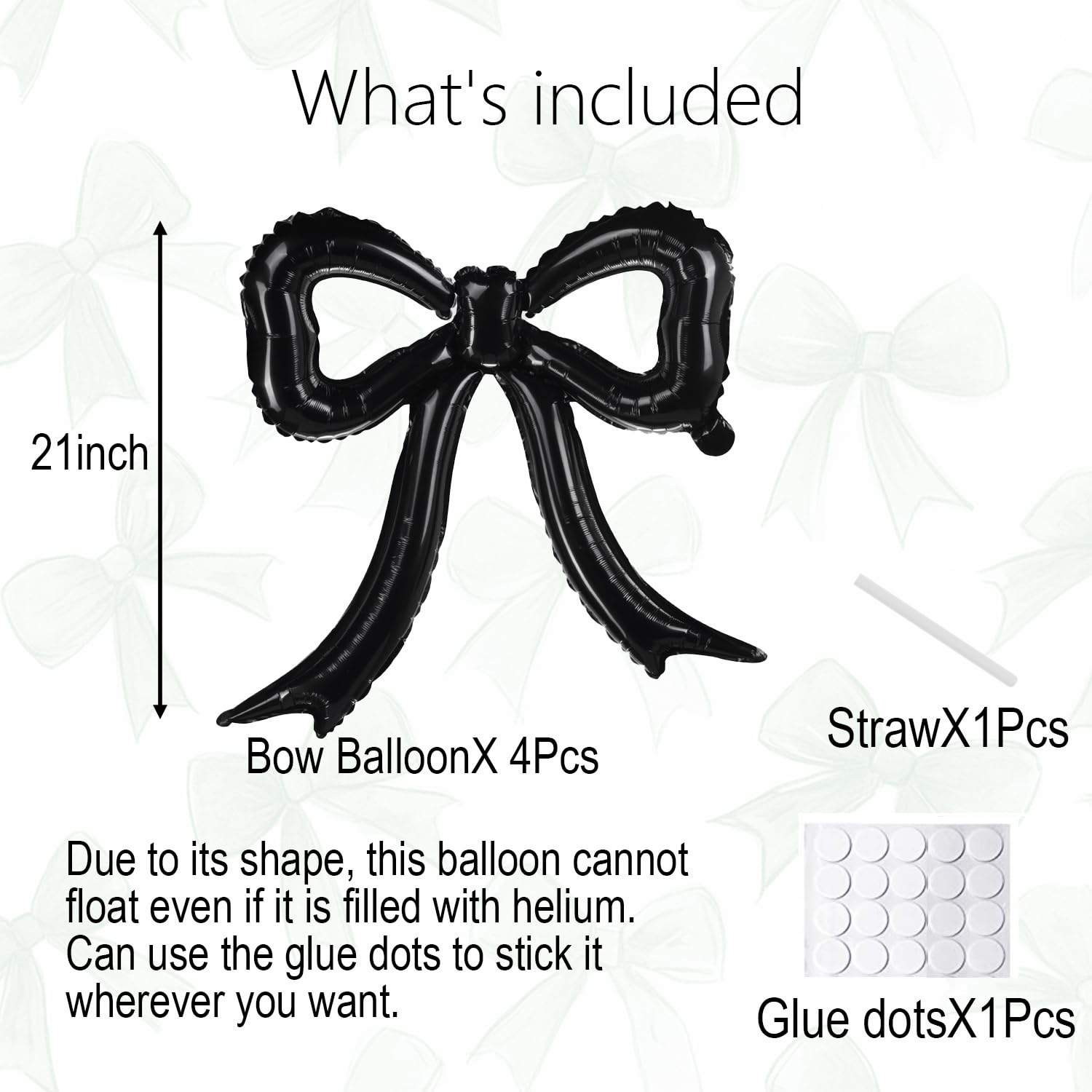 PartyXpress Black Bow Foil Balloons (4-Pack) for Coquette Parties, Bridal Showers & Bachelorette