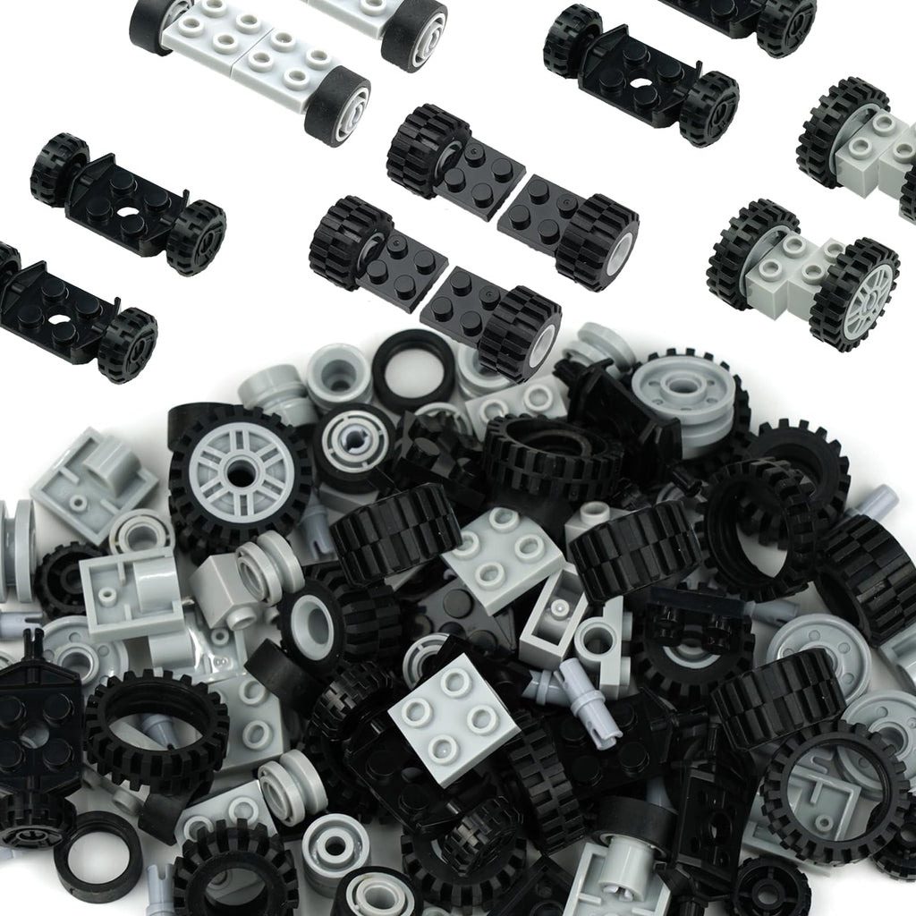 Pasacho Wheels and Axles Set – 122 Pieces Compatible Building Blocks Car Parts Chassis Tires