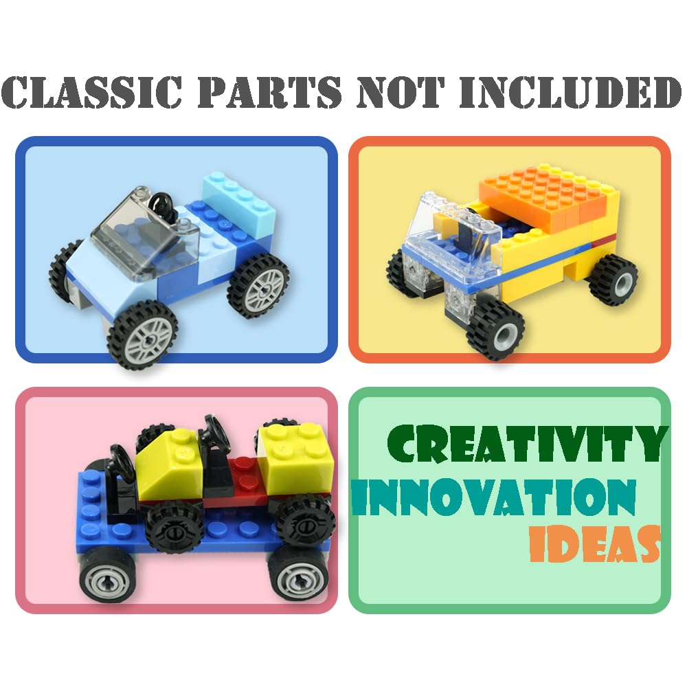 Pasacho Wheels and Axles Set – 122 Pieces Compatible Building Blocks Car Parts Chassis Tires