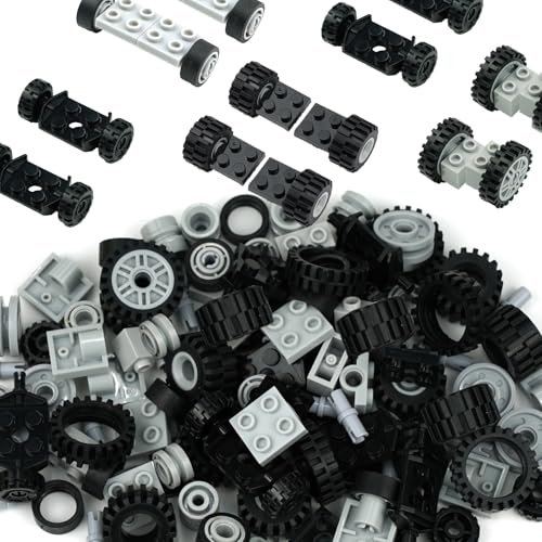 Pasacho Wheels and Axles Set – 122 Pieces Compatible Building Blocks Car Parts Chassis Tires