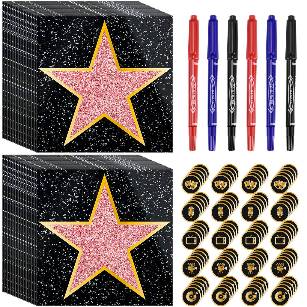 Pasimy 25 Movie Star Stickers + Round Stickers with Markers for Red Carpet Party