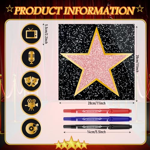 Pasimy 25 Movie Star Stickers + Round Stickers with Markers for Red Carpet Party