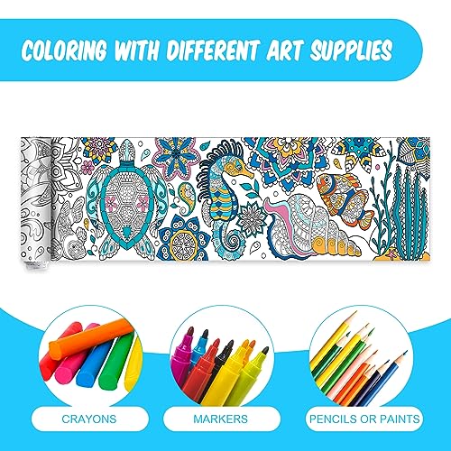 Pasimy 3 Giant Mandala Animal Coloring Posters - 11.8 x 118 Inch Jumbo DIY Art Paper Sheets for Kids and Adults