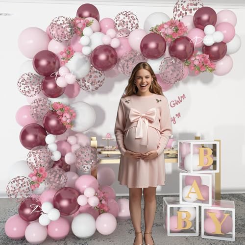 Pateeha 12ft Pink & White Balloon Arch Kit with Rose Gold Accents – Party Garland for Birthday, Baby Shower, Bridal Shower