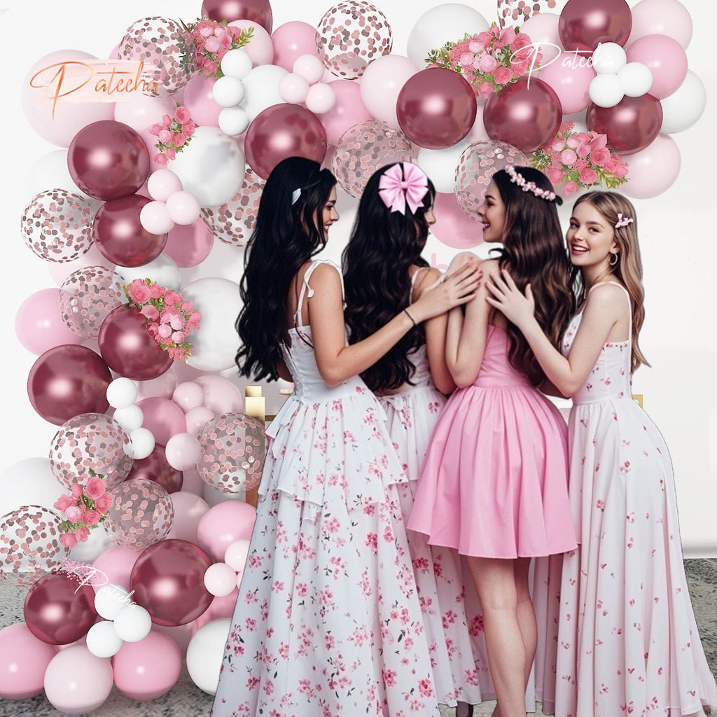 Pateeha 12ft Pink & White Balloon Arch Kit with Rose Gold Accents – Party Garland for Birthday, Baby Shower, Bridal Shower