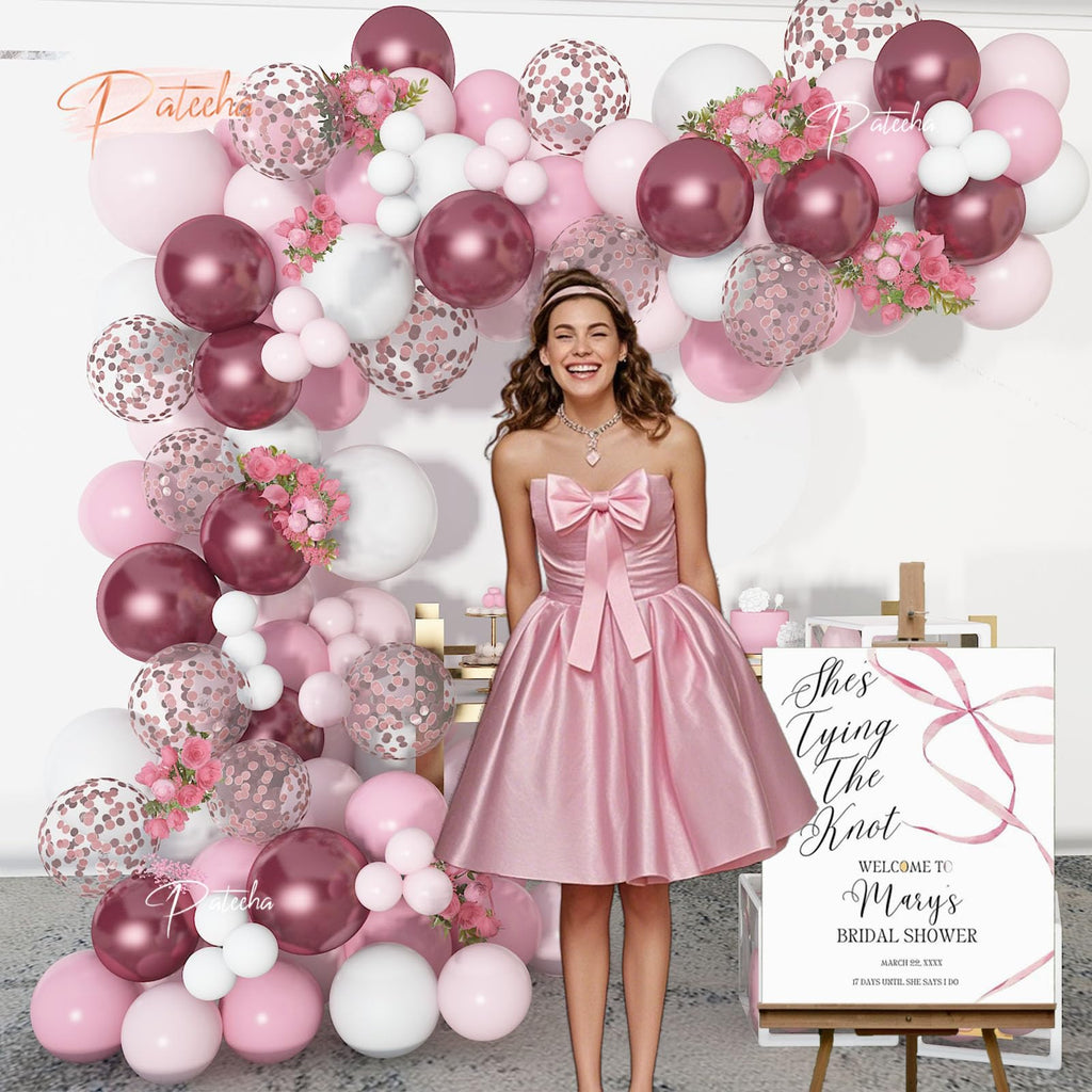 Pateeha 12ft Pink & White Balloon Arch Kit with Rose Gold Accents – Party Garland for Birthday, Baby Shower, Bridal Shower