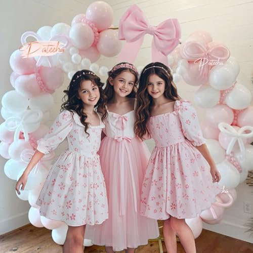 Pateeha Pink Bow Balloon Arch Kit - 155 Piece Coquette Birthday Decorations with Pink and White Balloons for Bridal Shower, Bachelorette, Baby Shower