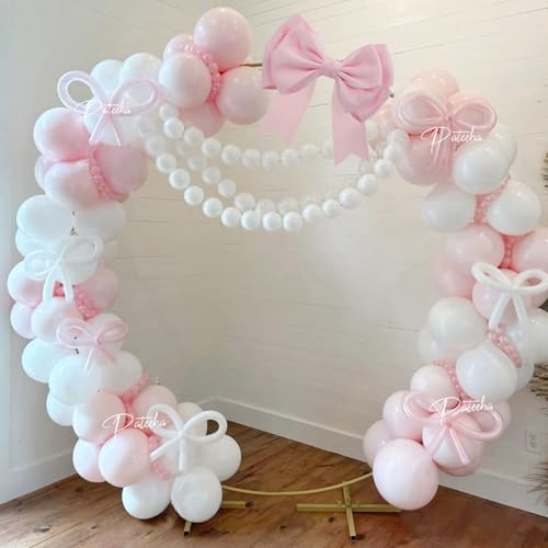 Pateeha Pink Bow Balloon Arch Kit - 155 Piece Coquette Birthday Decorations with Pink and White Balloons for Bridal Shower, Bachelorette, Baby Shower