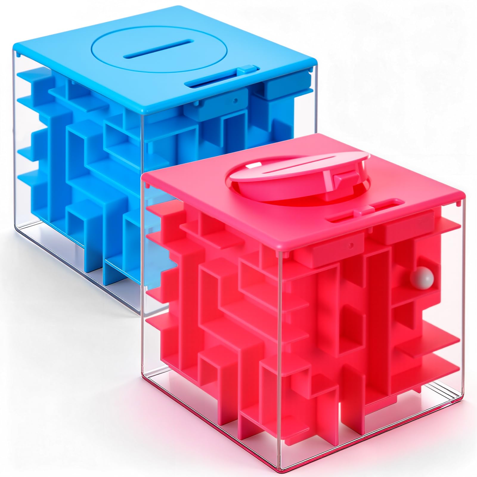 Patelai 2-Piece Money Holder Maze Puzzle Box – Red and Blue Acrylic Brain Teaser Gift