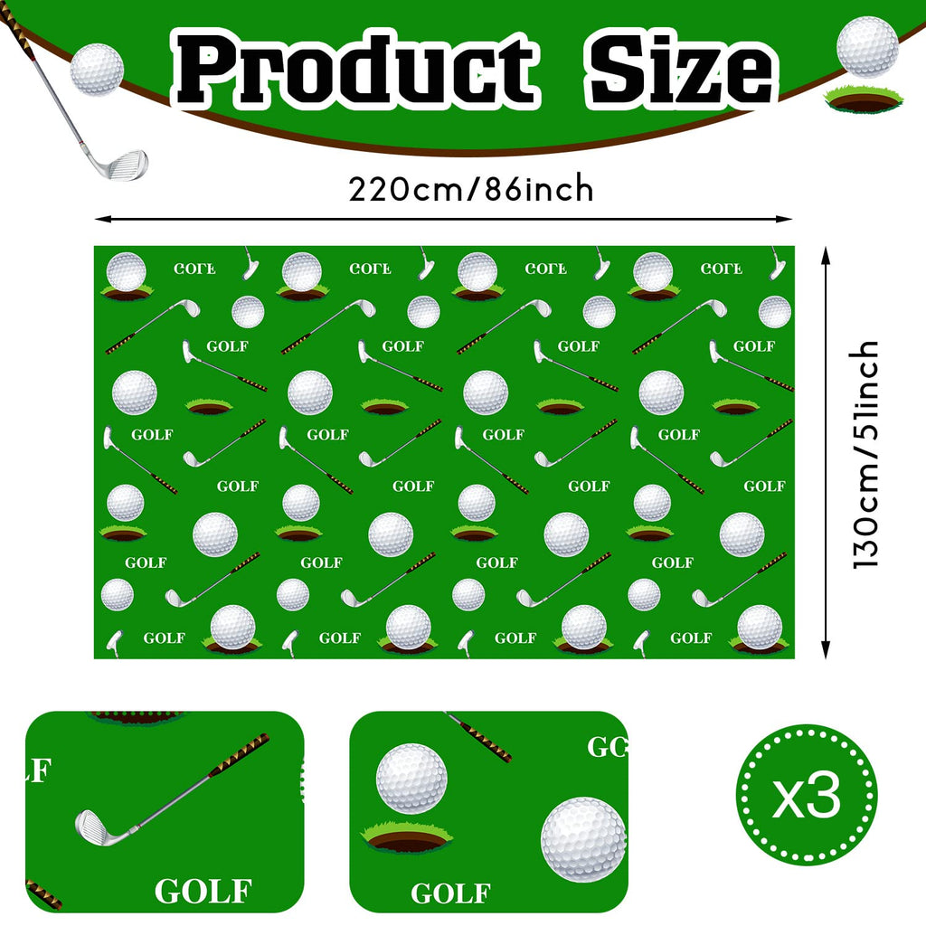 Patelai 3-Pack Golf Tablecloths - 86x51 Inch Disposable Plastic Table Covers for Golf Themed Parties and Events