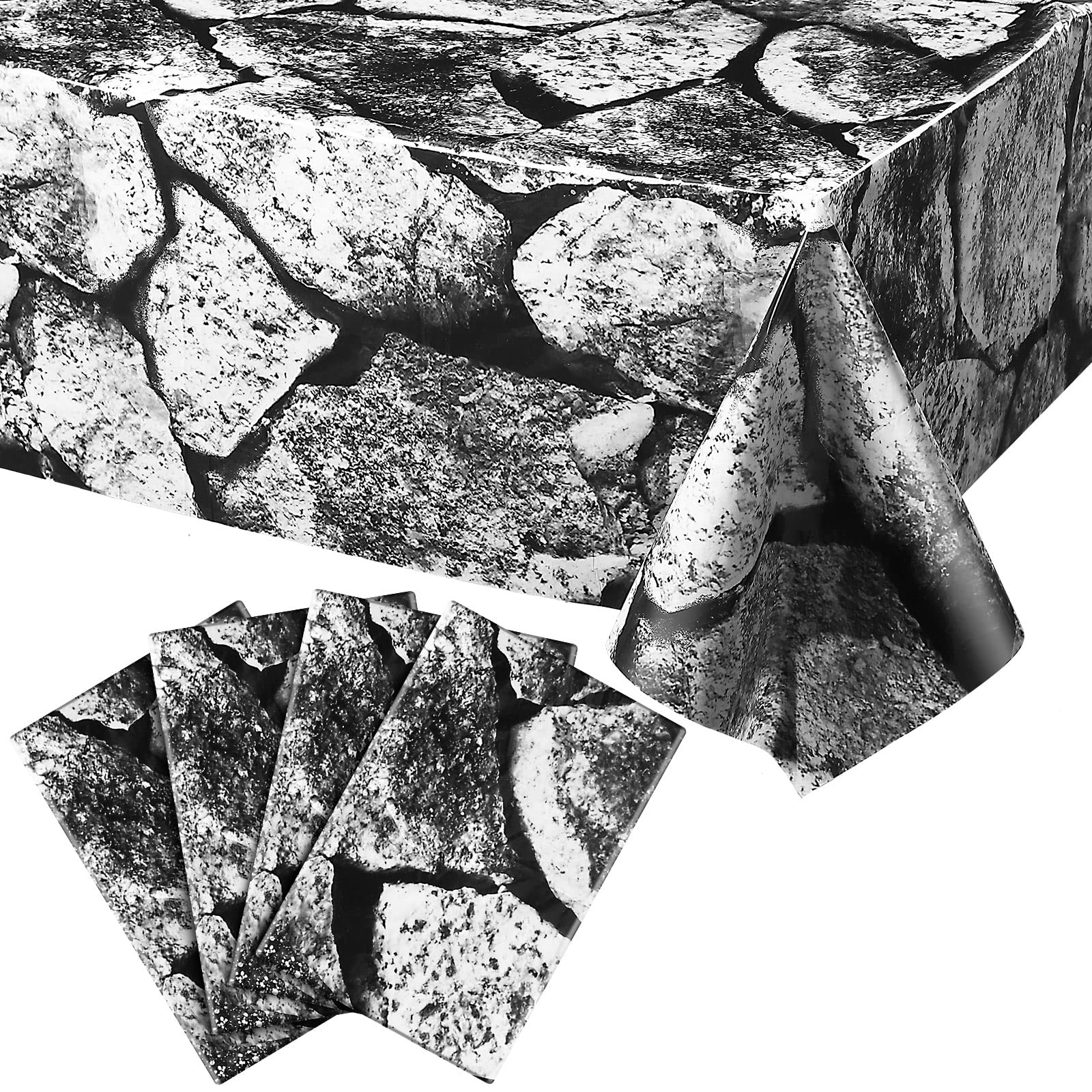 Patelai 4-Pack Stone Wall Disposable Plastic Tablecloths 108x54 Inches - Medieval Brick Pattern Table Cover for Halloween Knight Party Decorations