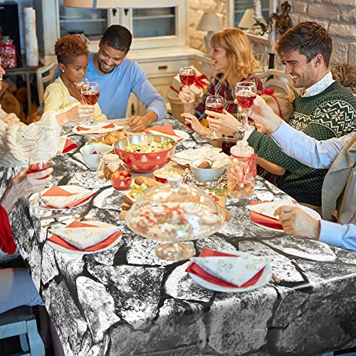 Patelai 4-Pack Stone Wall Disposable Plastic Tablecloths 108x54 Inches - Medieval Brick Pattern Table Cover for Halloween Knight Party Decorations