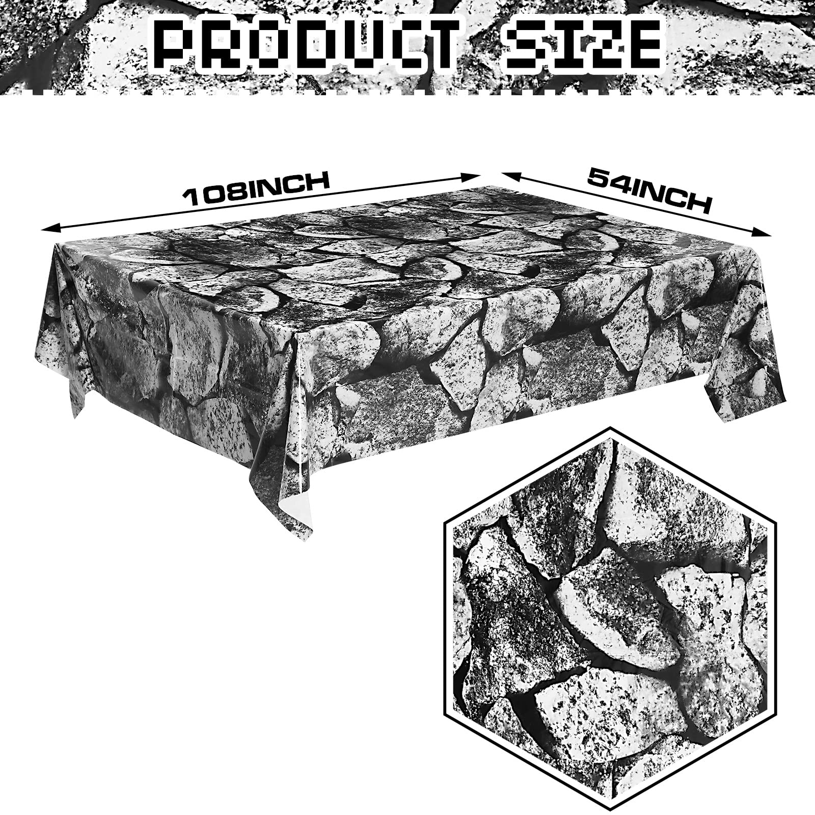Patelai 4-Pack Stone Wall Disposable Plastic Tablecloths 108x54 Inches - Medieval Brick Pattern Table Cover for Halloween Knight Party Decorations