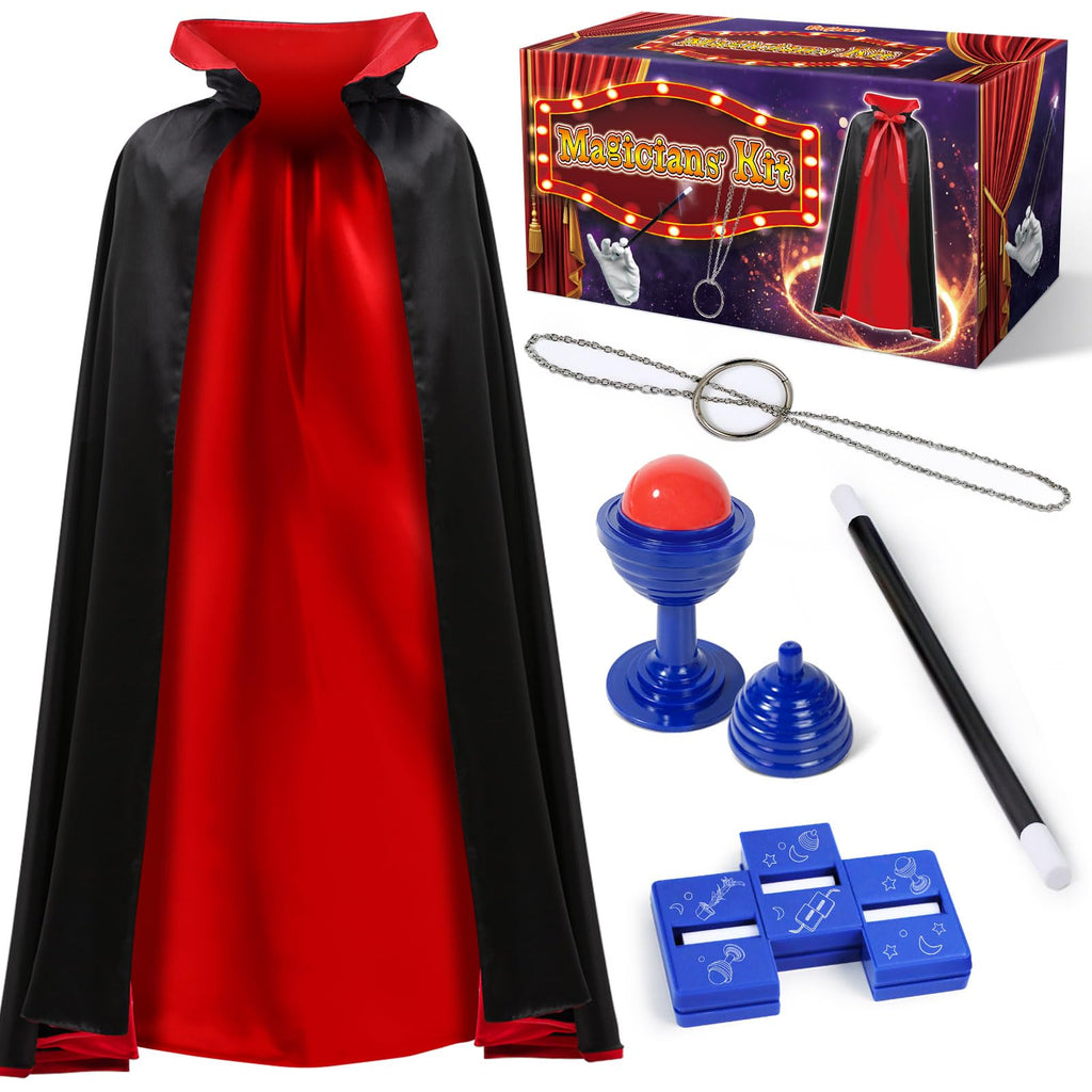 PATIFEED Magic Kit with Costume Cape and Wand – Beginner Magic Tricks for Kids Ages 6-12