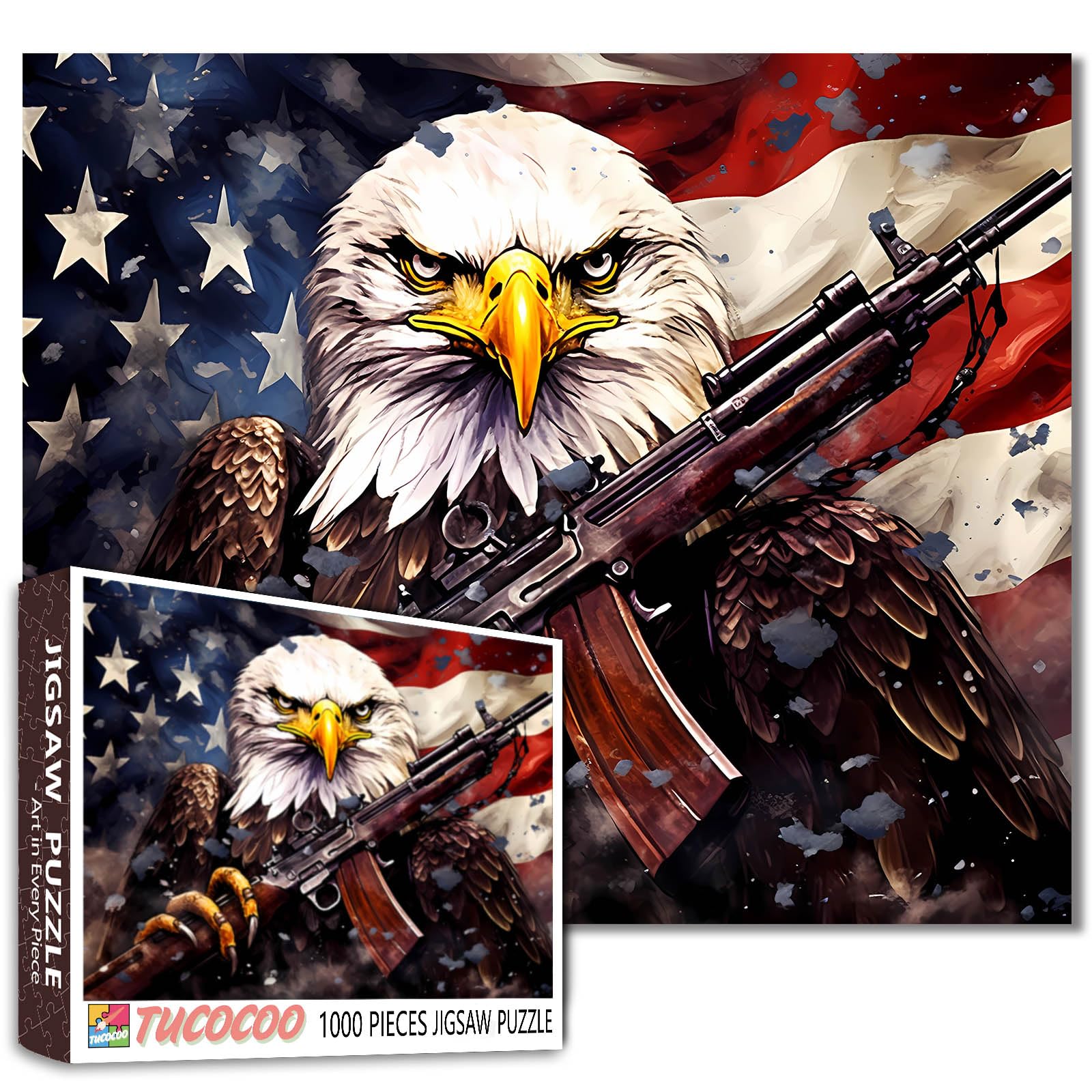 Patriotic 1000-Piece Jigsaw Puzzle – American Flag & Bald Eagle by Tucocoo