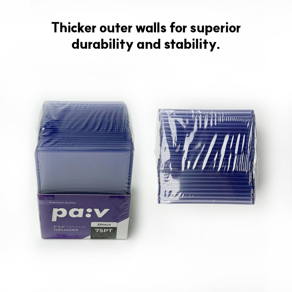 pa:v 75PT Extra-Rigid Top Loaders, 25 Pack – Ultra Clear Hard Plastic Card Sleeves for Trading Cards, Sports Cards & Collectibles