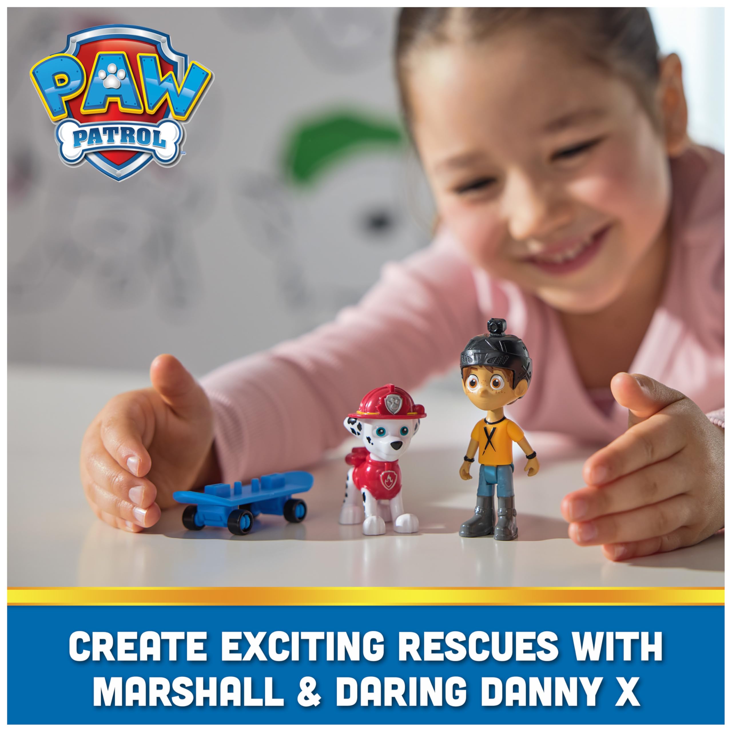 PAW Patrol Marshall & Daring Danny X Action Figures Set with Skateboard - Pretend Play Toy for Kids Ages 3 and Up