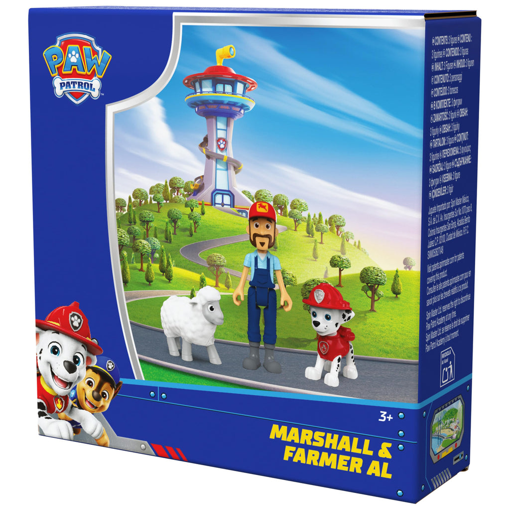 PAW Patrol Marshall & Farmer Al Figure Pack – 3 Action Figures with Movable Parts, Ages 3+